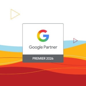 2026 Google Premier Partner badge set atop waves of ZLR Ignition brand colors and lines.